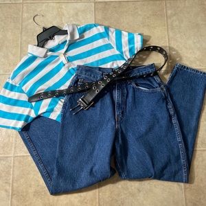 white and blue striped shirt